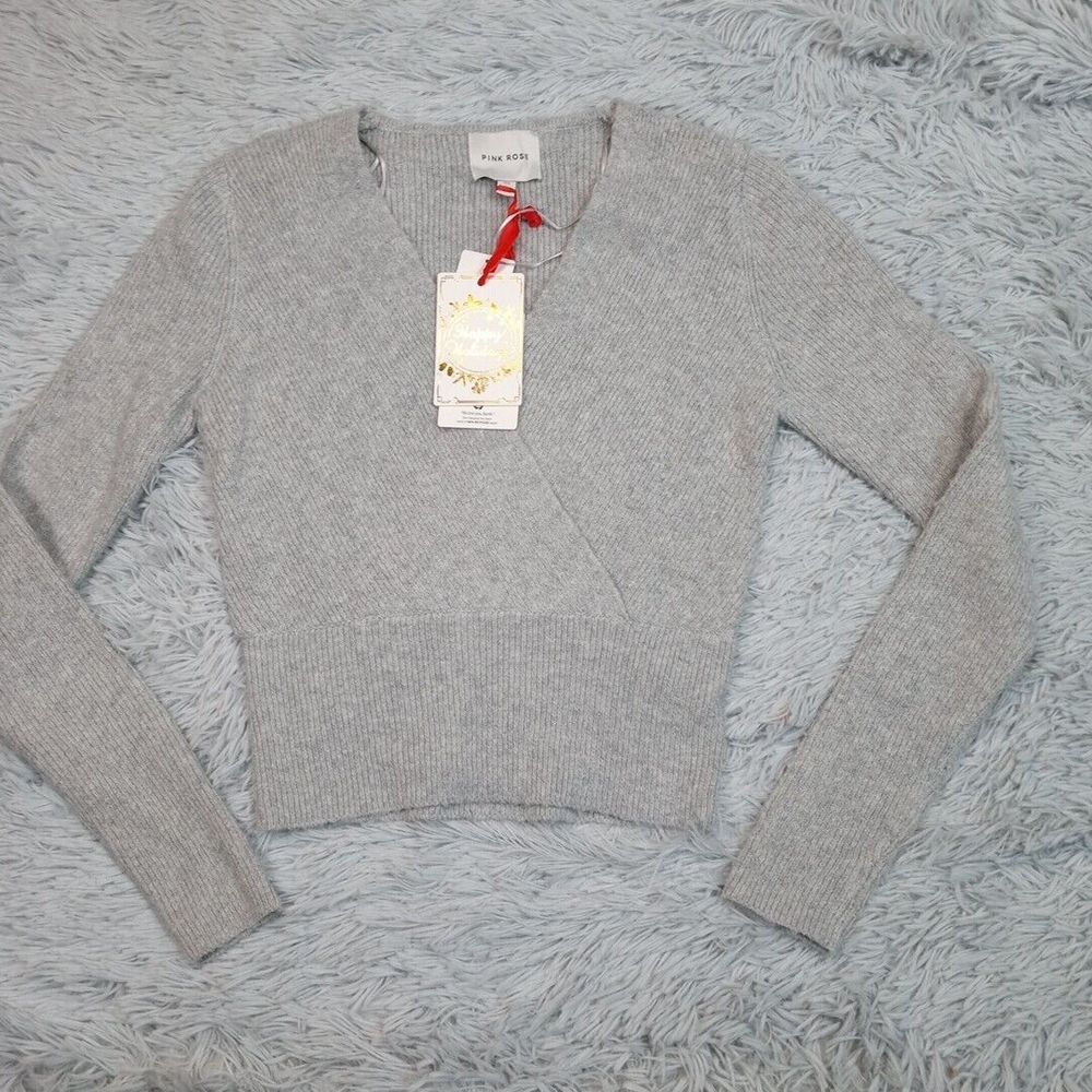 Pink Rose Sweater Womens XS Gray Soft Cozy Career Casual Comfort New